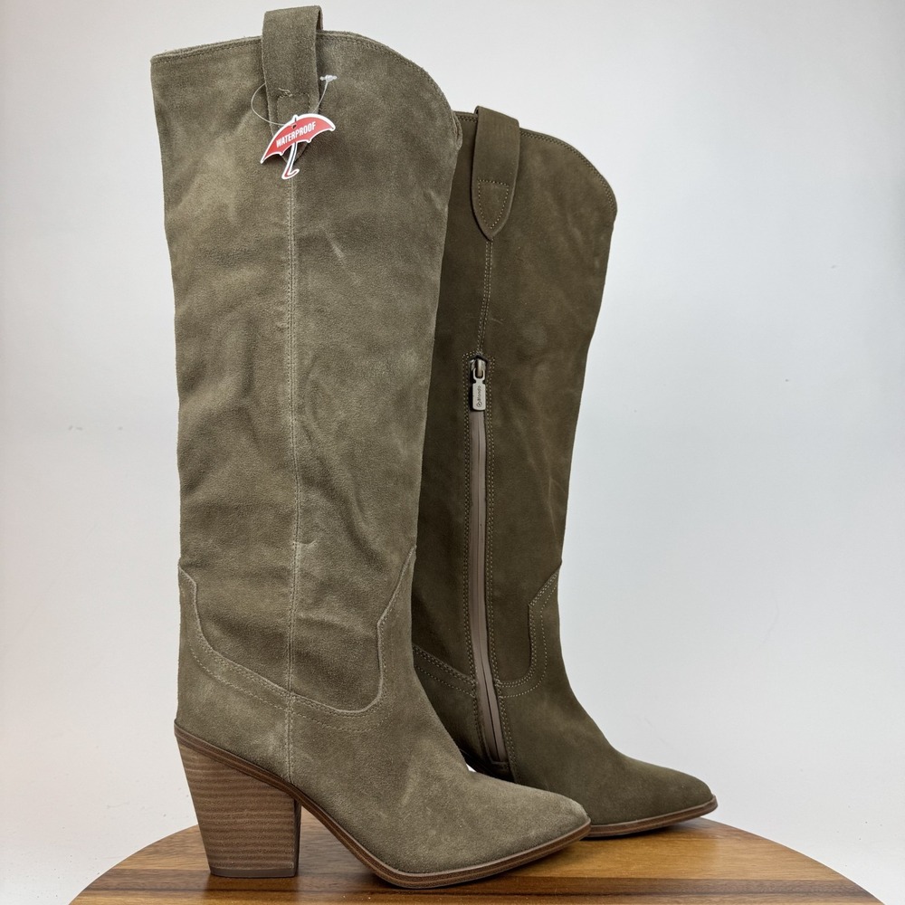 Womens Blondo Wylde Olive Green Suede Tall Heeled Waterproof Boots Size 8.5 M